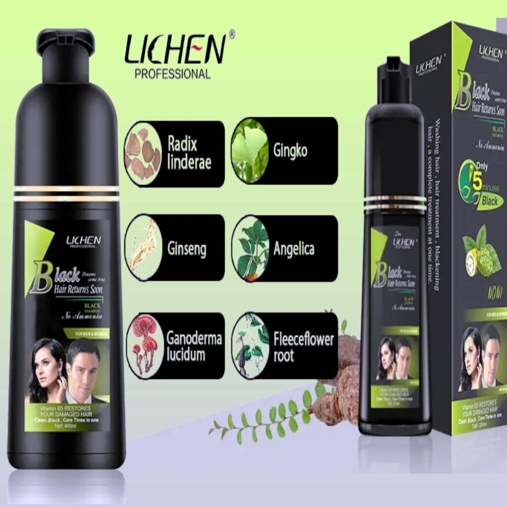 Lichen hir shampo 4 E-Daraz Pro Sales LICHEN Professional Black & Dark Brown Hair Shampoo - 200ml