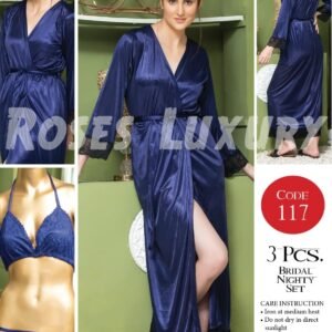 Elegant 3-Piece Satin Silk Nightwear Set for Women - Bridal Night Dress & Hot Sleepwear (Bra, Panty, Gown)