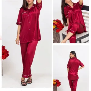 Silk Pajama Set - Wine Red: Summer Charmeuse Silk Two-Piece Sleepwear