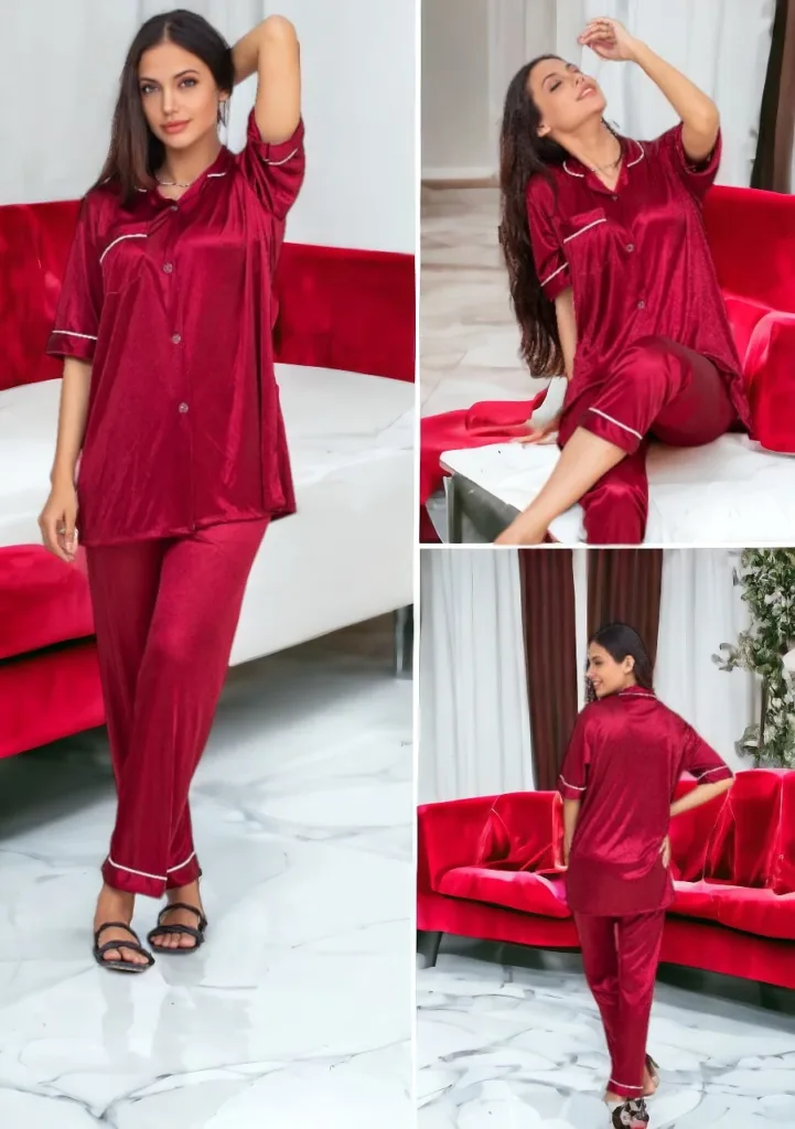 Silk Pajama Set - Wine Red: Summer Charmeuse Silk Two-Piece Sleepwear